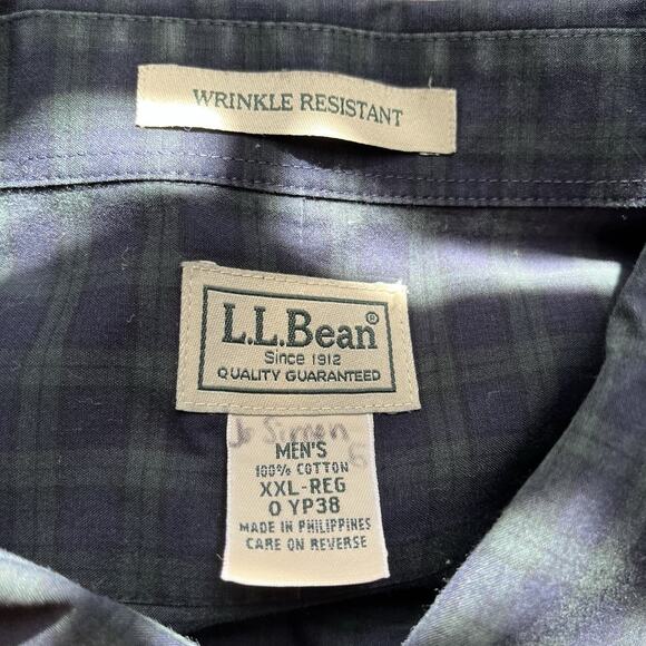 LL Bean Shirt Mens Size 2XL Blue Plaid Long Sleeve Button Down Wrinkle Resistant - Picture 3 of 7